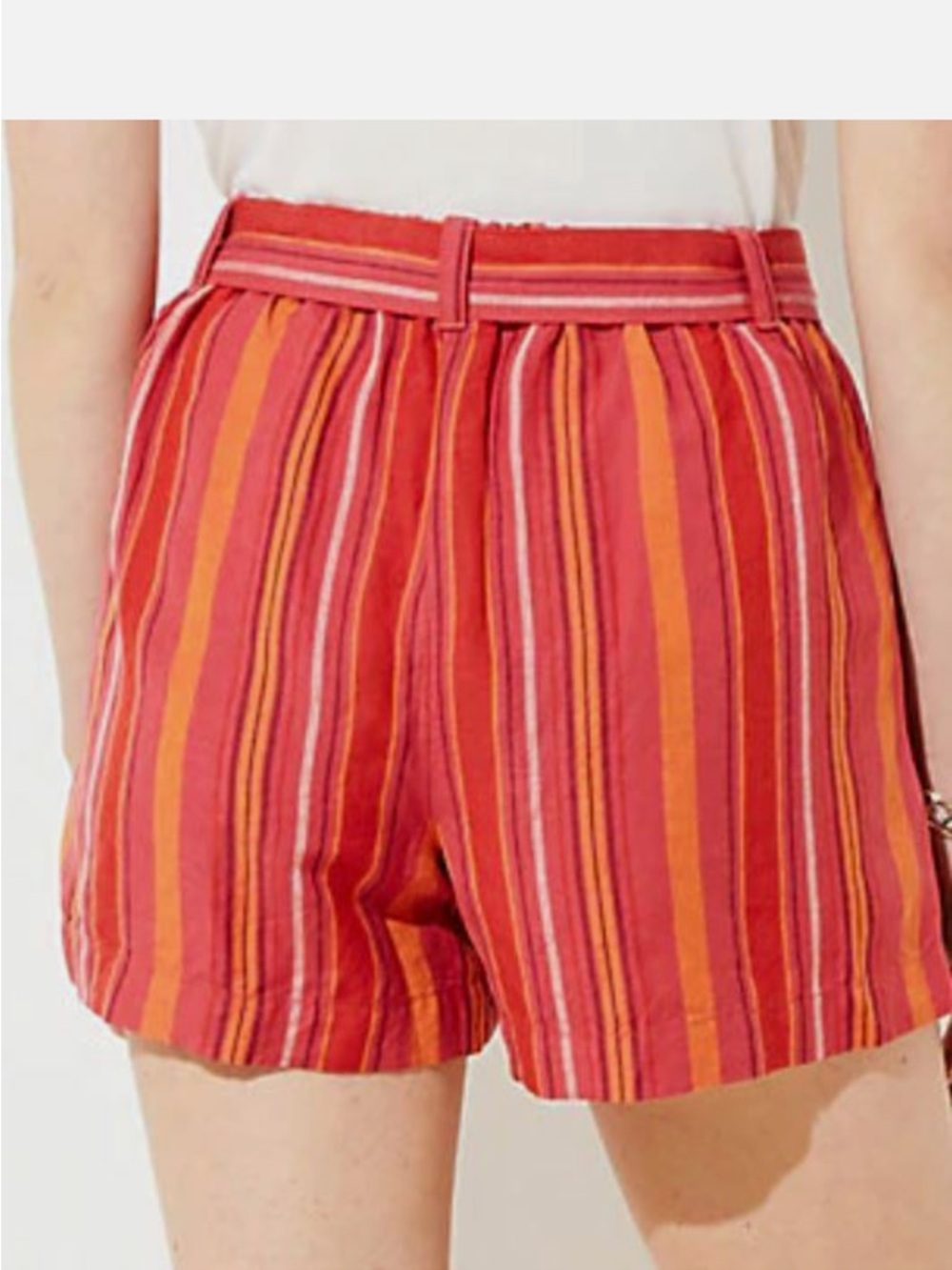 LOFT Linen Blend High Waist Vibrant Striped Paperbag Shorts with Tie Belt - Picture 13 of 14